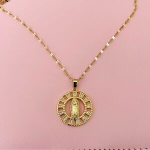 Gold Plated Virgin Mary Necklace 18”